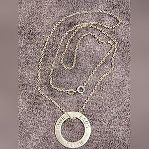 925 Love Hope Faith Open Circle Charm Pendant 18" Chain Neckace Italy